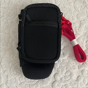 Black Neoprene Crossbody Bag with Red Strap